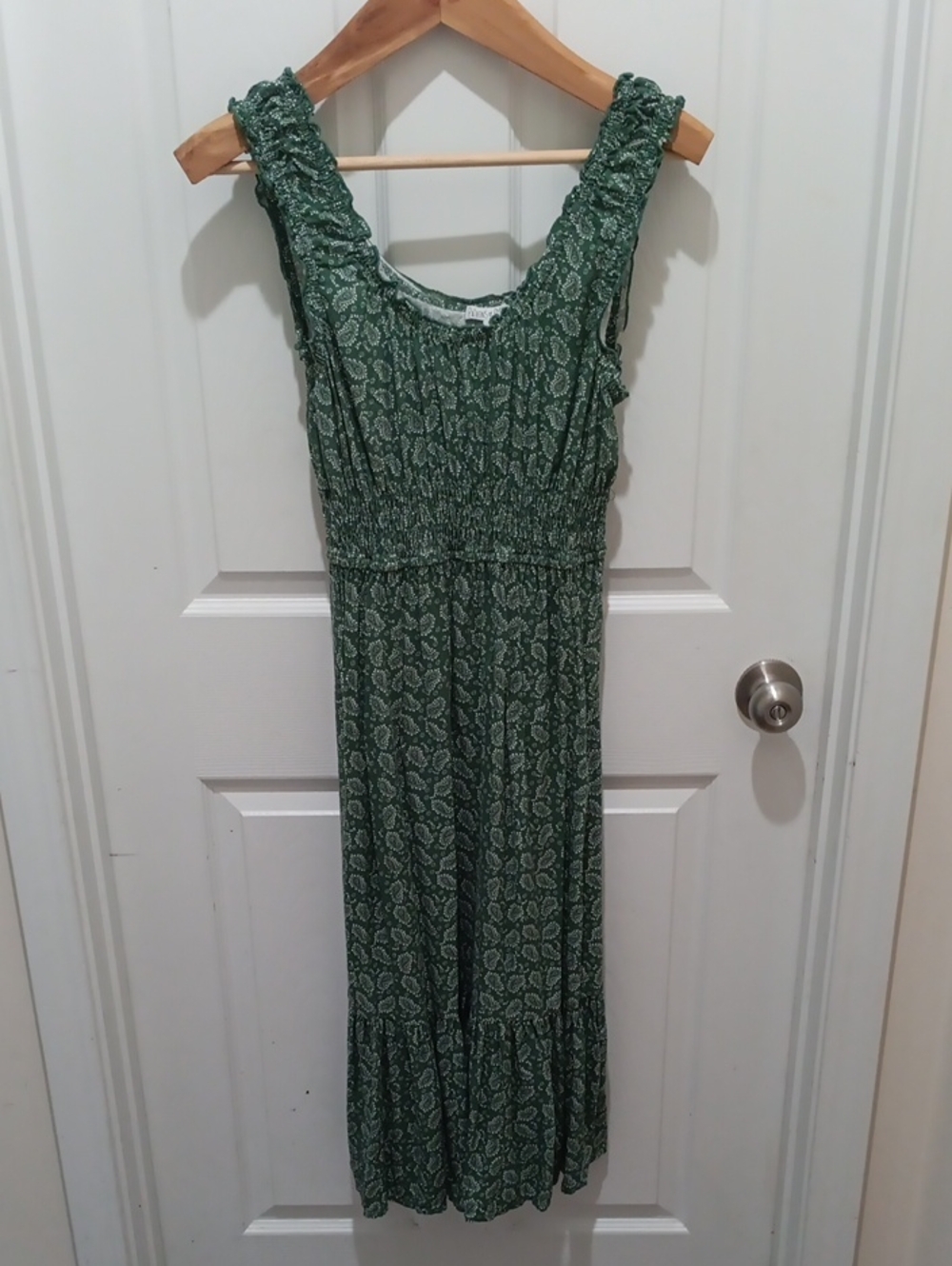 Patrons of Peace Green Paisley Ruffled Neck Dress